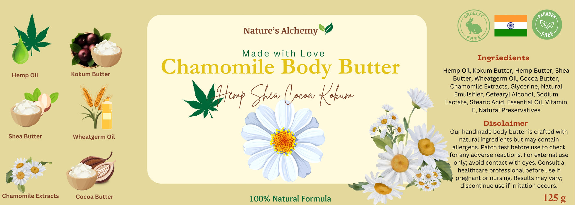 Nature's Alchemy Chamomile Body Butter with Hemp Oil, Kokum, Shea & Cocoa Butter