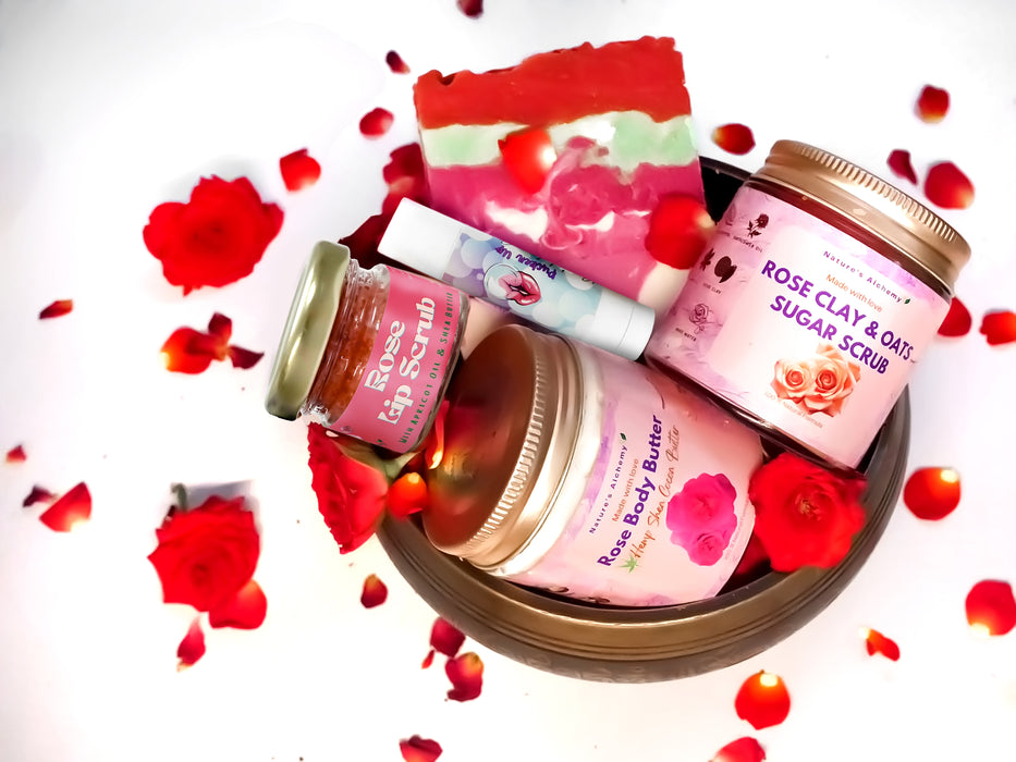 Nature's Alchemy Complete Rose Skincare Set with Jute Bag