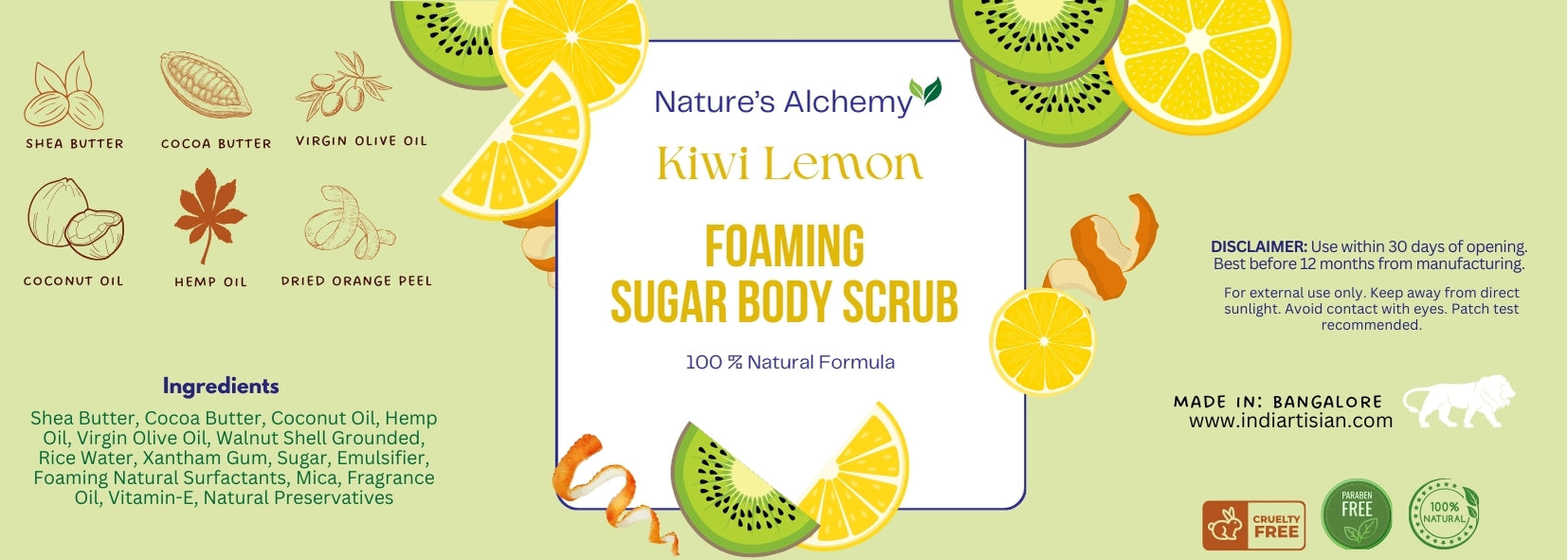 Nature's Alchemy Hemp Oil Lemon Kiwi Sugar Body Scrub