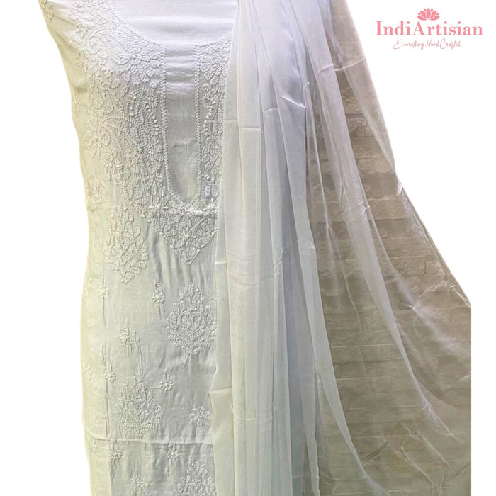 Chikankari in Fine Muslin Cotton unstitched - Kurta, Salwar & Chunni Set in Light Pink