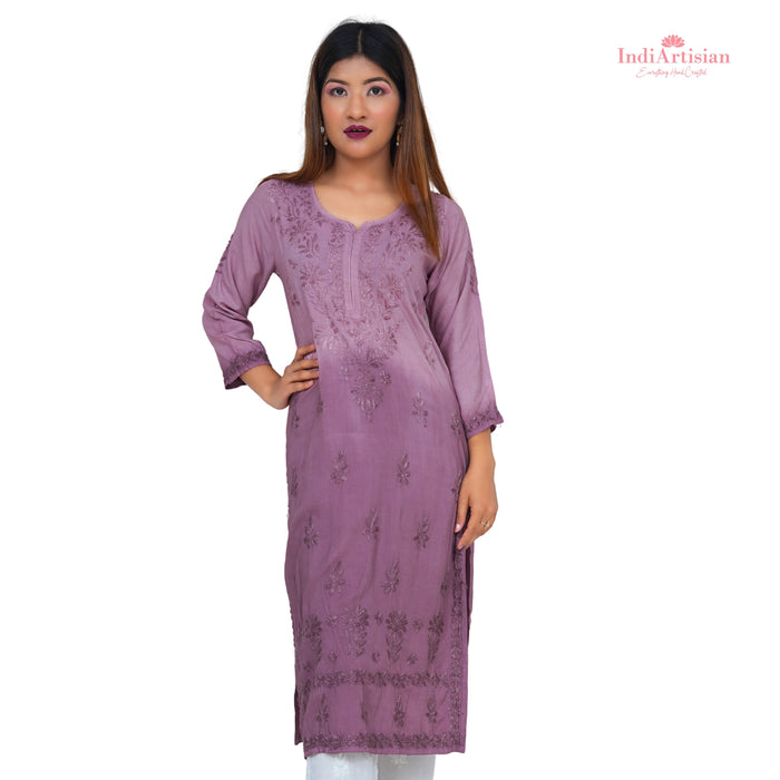 Chikankari Modal Straight Kurti in Mauve