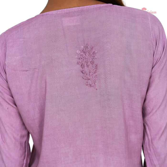 Chikankari Modal Straight Kurti in Mauve