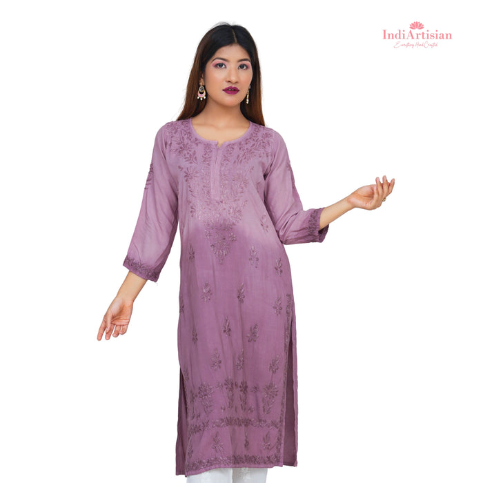 Chikankari Modal Straight Kurti in Mauve