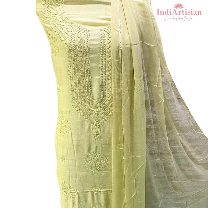 Chikankari in Fine Muslin Cotton unstitched - Kurta, Salwar & Chunni Set in Light Pink